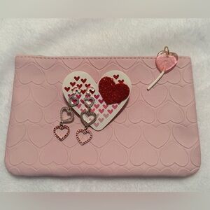 Valentines Theme Earrings and Heart Makeup Bag Set of 2